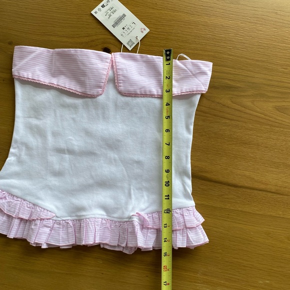 NWT Zara Pink & White Striped Ruffle Tube Top - Size L (Fits M/S) - Picture 5 of 5